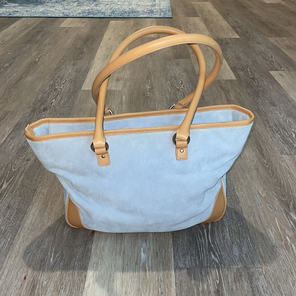 Lauren Ralph Lauren Blue Suede Tan Leather Sample bag Buffy Vintage 2005 - Picture 5 of 12